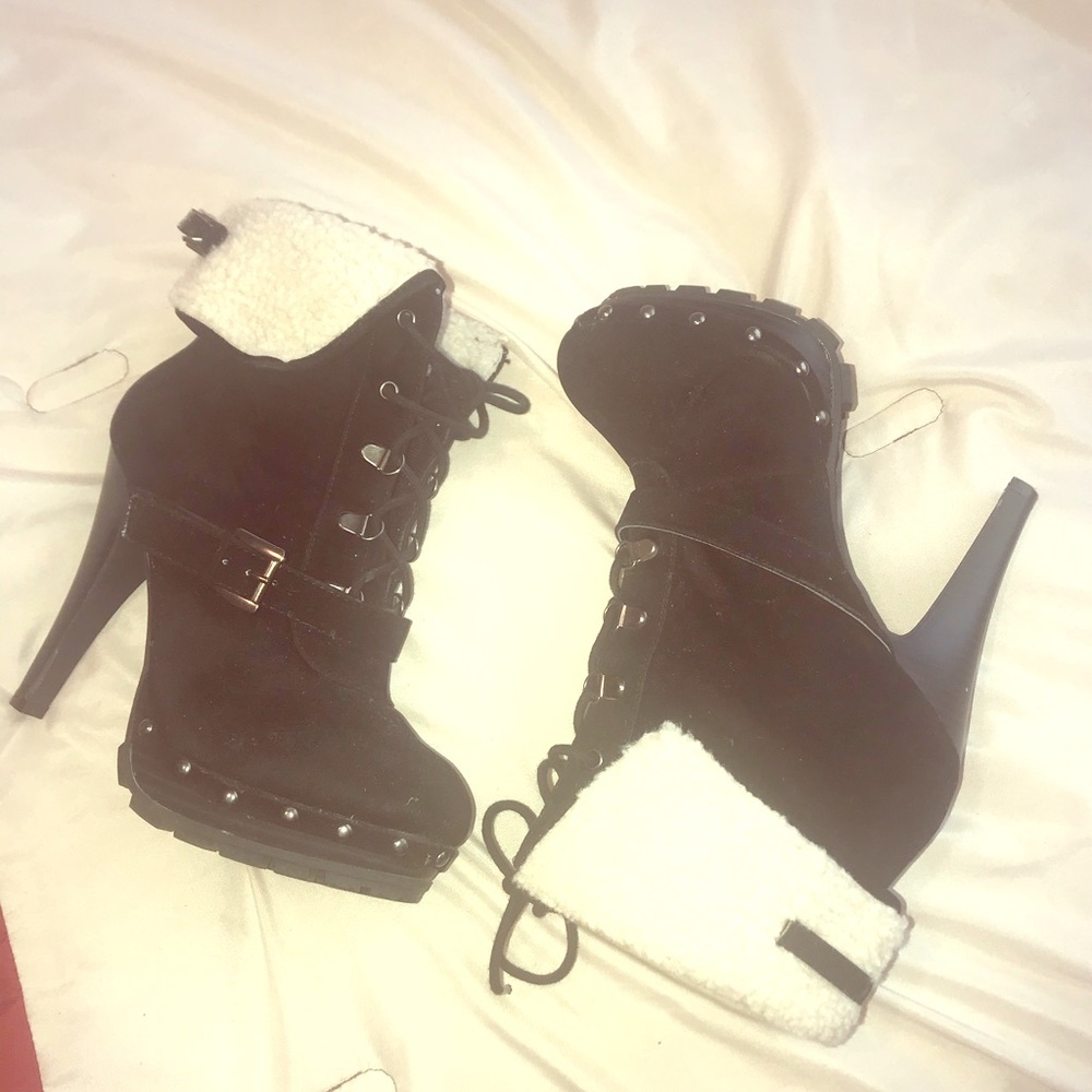 Black XOXO Faux Fur High Heels Boots